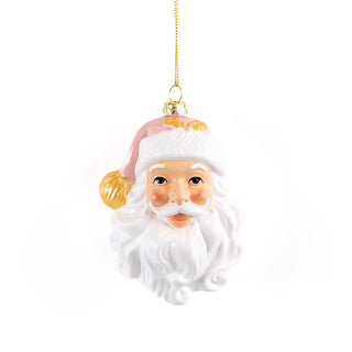Santa ornament with a pink and gold Santa hat