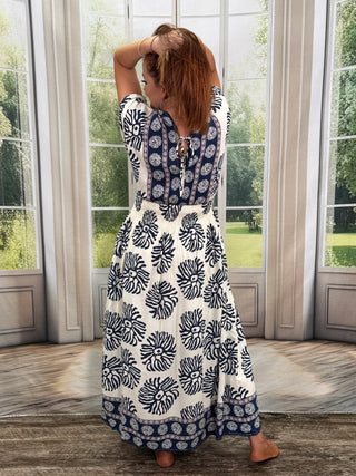 Blue Floral Print Maxi Dress