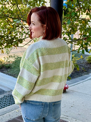 Cream Green Stripe Cardigan