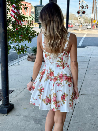 White Floral Peplum Mini Dress