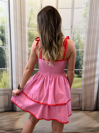 Strawberry Pink Ruffle Mini Dress