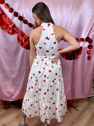 Valentine Heart Print Midi Dress
