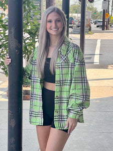 Green Sequin Plaid Shacket