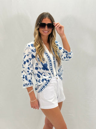 Floral Print White Blouse