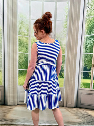 Loose Fit Blue Stripe Mini Dress