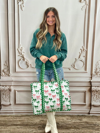 White / Pink / Green Bow Tote