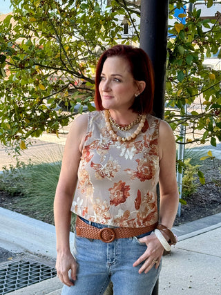 Maraux Taupe Rust Floral Top