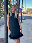 Black Faux Suede Fur Trim Dress