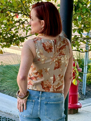 Maraux Taupe Rust Floral Top