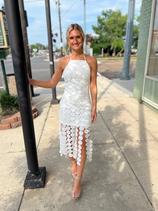 White Circle Fringe Dress