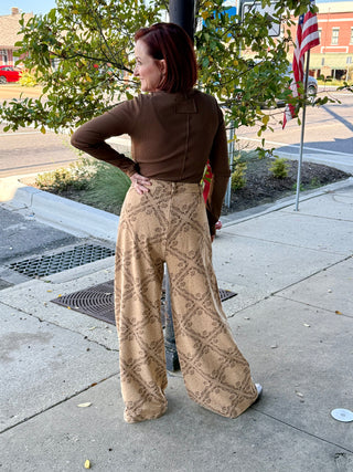 Faux Suede Brown Wide Leg Pant