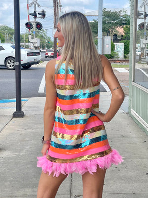 Multi Color Sequin Feather Dress