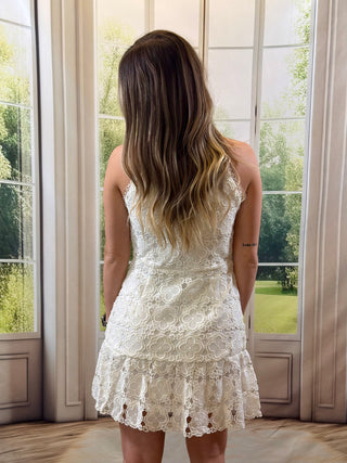 Floral Ruffled White Mini Dress