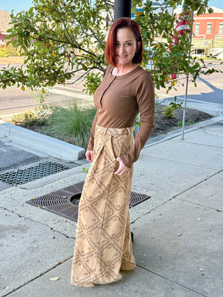 Faux Suede Brown Wide Leg Pant