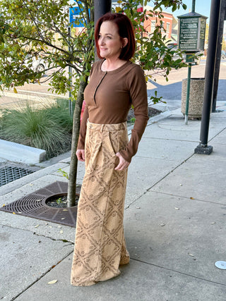 Faux Suede Brown Wide Leg Pant