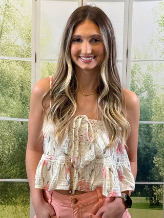 Ivory Floral Sleeveless Top