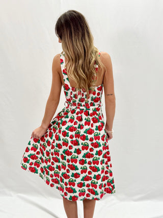 Strawberry Print White Dress