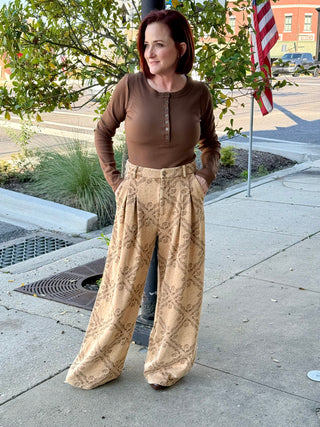 Faux Suede Brown Wide Leg Pant