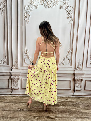 Yellow Purple Polka Dot Maxi Dress