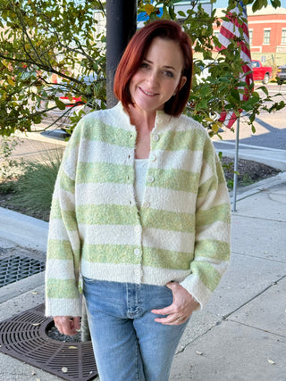 Cream Green Stripe Cardigan