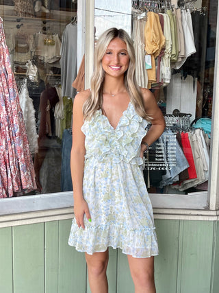 Ivory Blue Green Floral Dress