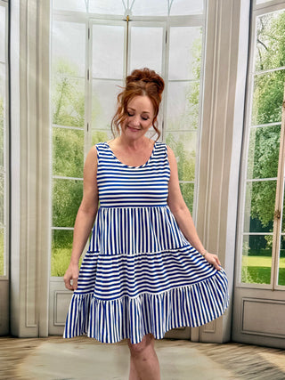 Loose Fit Blue Stripe Mini Dress