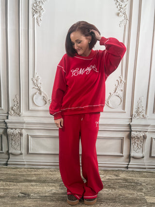 Merry Script Emb Red Lounge Set
