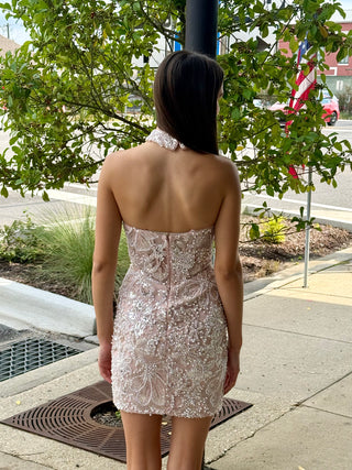 Beaded Floral Corset Light Pink