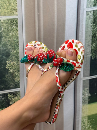 Strawberry sandals with rhinestones 