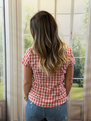 Red Plaid Button Down Top