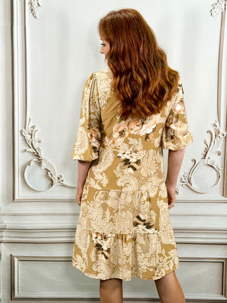 Linique Floral Khaki Midi Dress