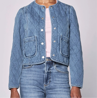 A denim quilted button up jacket￼ with pockets 