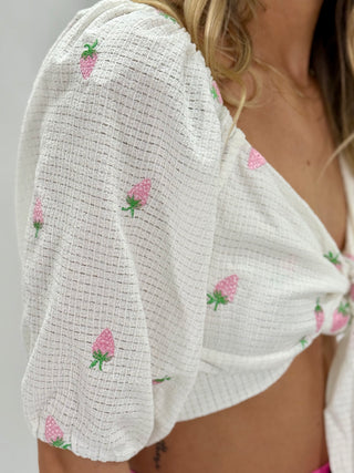 Embroidery Ivory Pink Crop Top