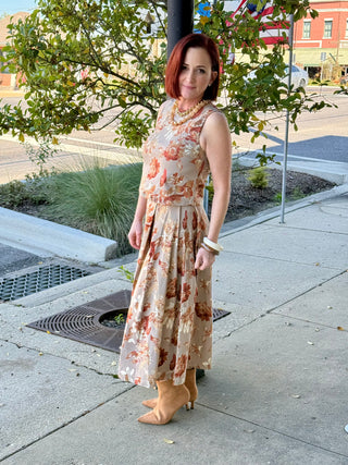 Maraux Taupe Rust Floral Skirt