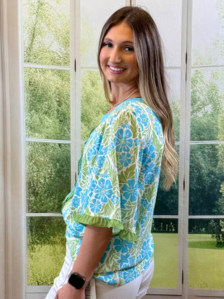 Floral Lace Sky Blue Top