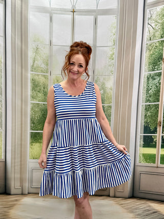 Loose Fit Blue Stripe Mini Dress