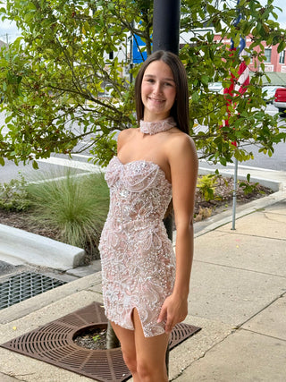 Beaded Floral Corset Light Pink