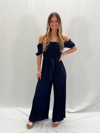 Solid Wide Leg Navy Jumpsuit