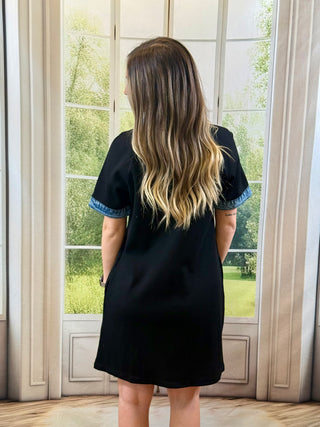 Black Denim Contrast Dress