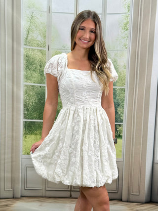 Floral White Bubble Mini Dress