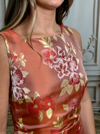 Boat Neck Red Gold Mini Dress
