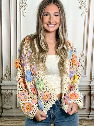 Multicolor Floral Crochet Cardigan