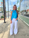 Blue Satin Sleeveless Top