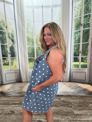 Polka Dot Sky Blue Denim Romper