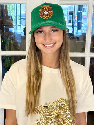 Green corduroyed lions hat￼