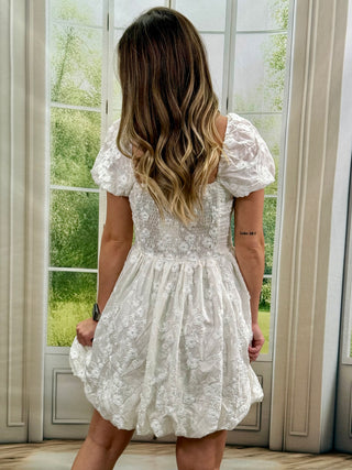 Floral White Bubble Mini Dress