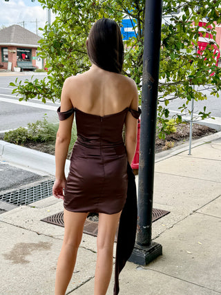 Espresso Satin Draped Dress