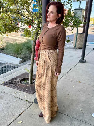 Faux Suede Brown Wide Leg Pant