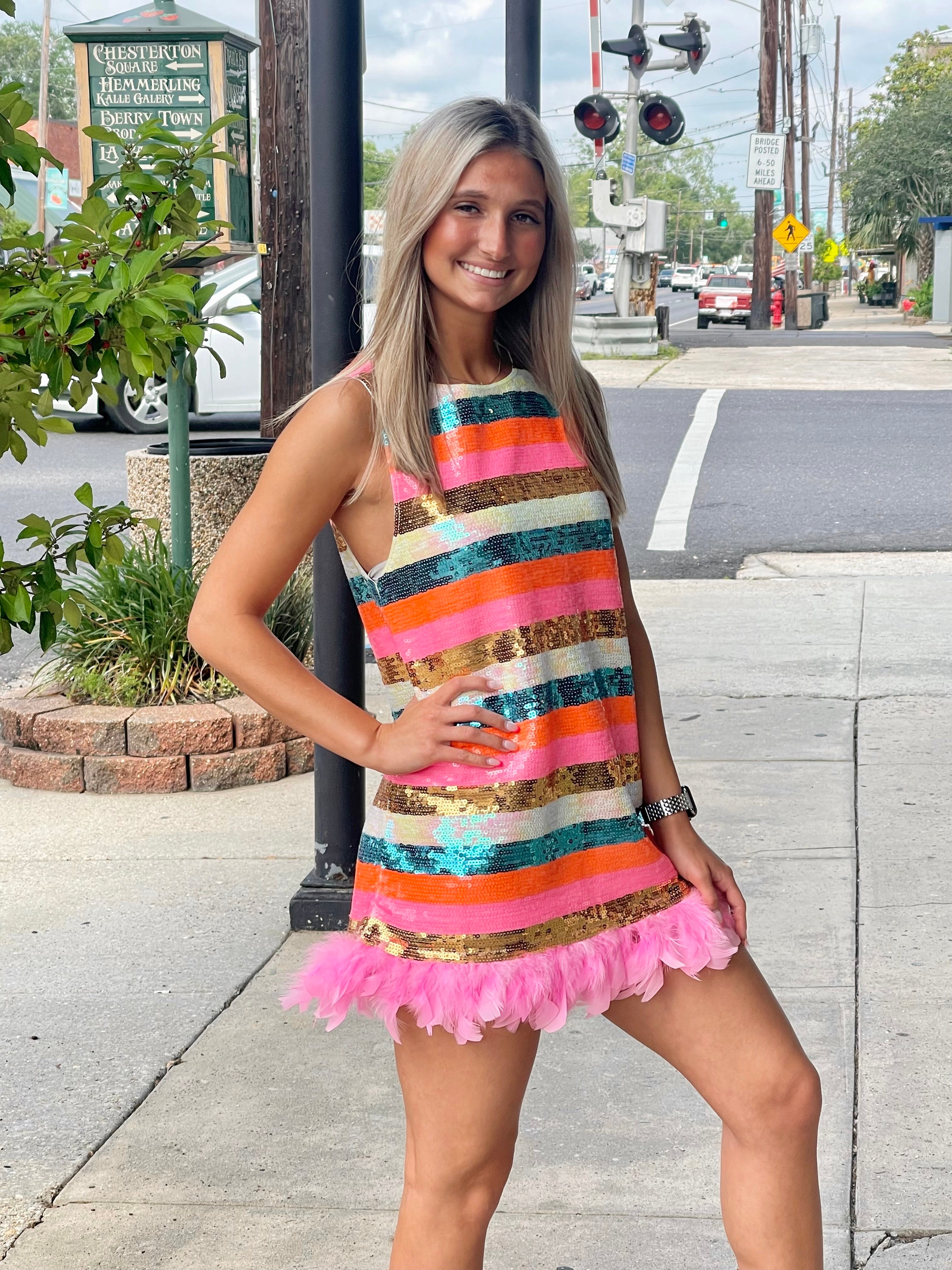 Multi Color Sequin Feather Dress