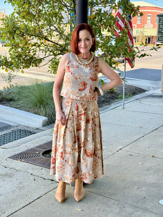 Maraux Taupe Rust Floral Skirt